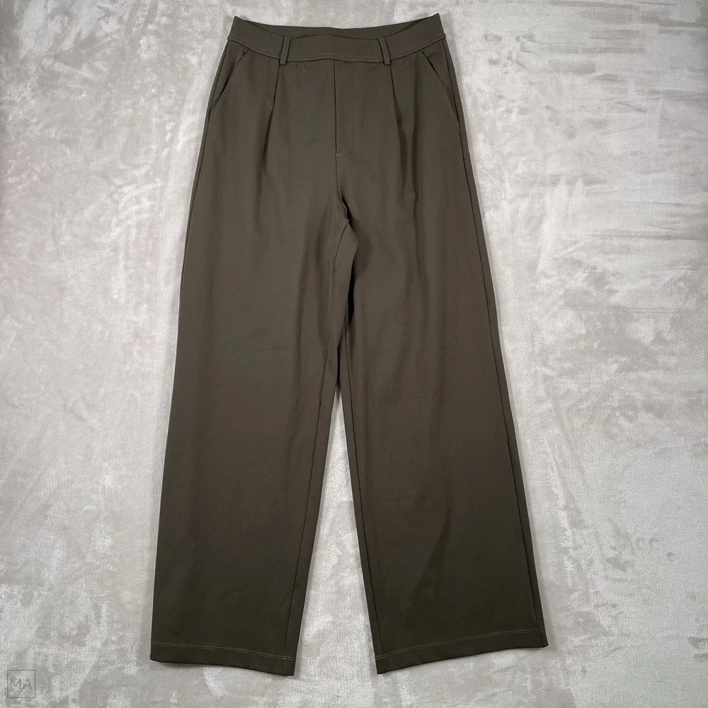 Halara Women's Pants Wide Leg Flowy Athleisure Stretch Office M Green